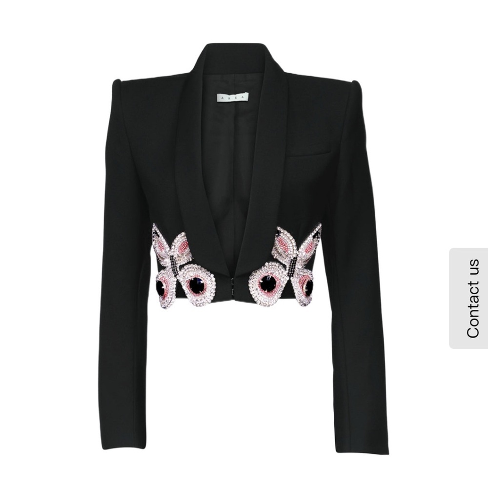 AREA Embellished V-Neck Cropped Blazer Set